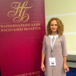 Alesya Teplyakova, a translator from Belarus at some official event